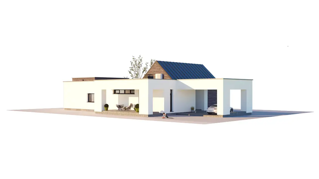 Vieno aukšto namo projektas 177 m²: 4 Miegamieji, 3 Vonios, Atvira virtuvė, be Garažo