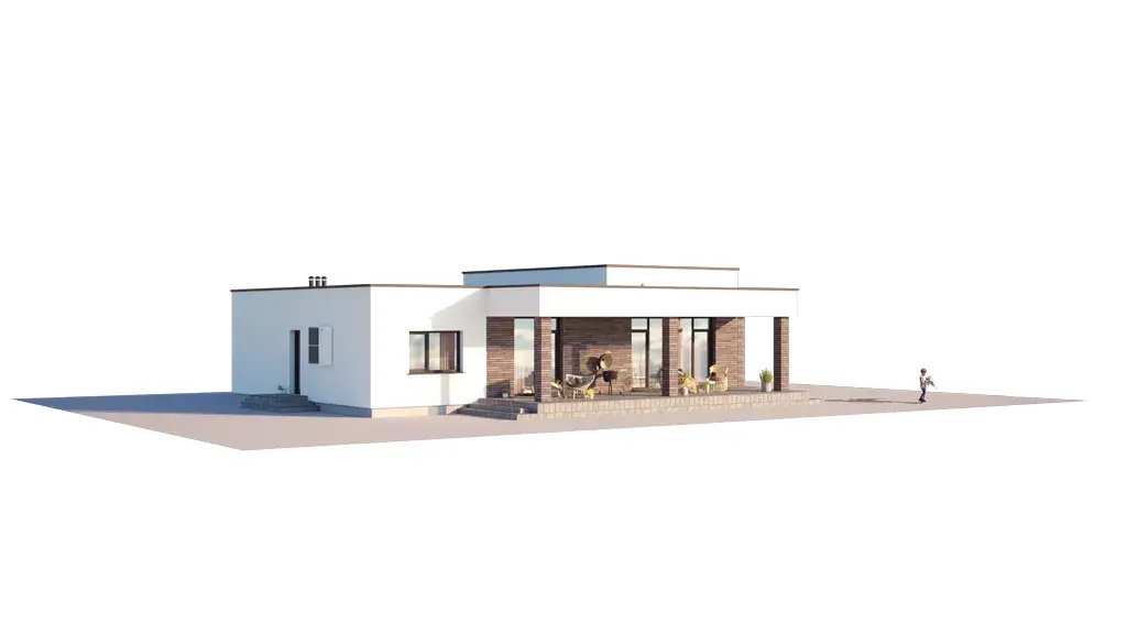 Vieno aukšto namo projektas 137 m²: 3 Miegamieji, 1 Vonios, Atvira virtuvė, be Garažo