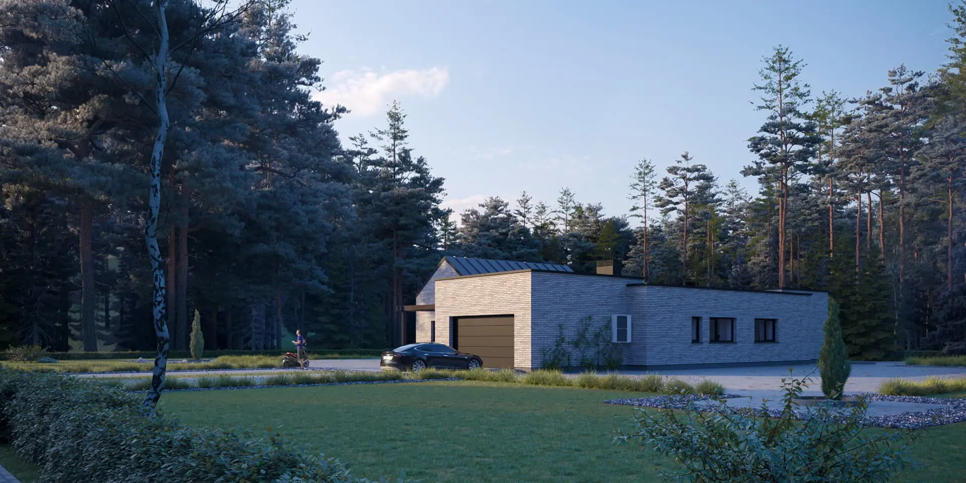 Vieno aukšto namo projektas 205 m²: 3 Miegamieji, 2 Vonios, Atvira virtuvė, Garažas