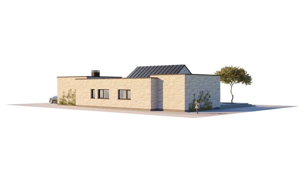 Vieno aukšto namo projektas 205 m²: 3 Miegamieji, 2 Vonios, Atvira virtuvė, Garažas