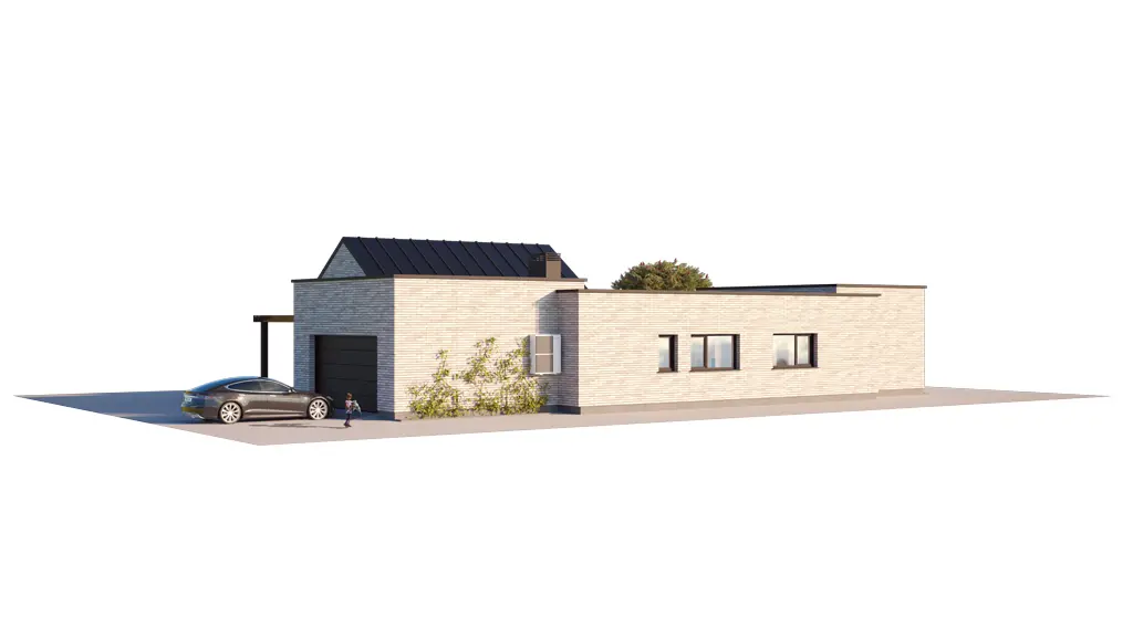 Vieno aukšto namo projektas 205 m²: 3 Miegamieji, 2 Vonios, Atvira virtuvė, Garažas