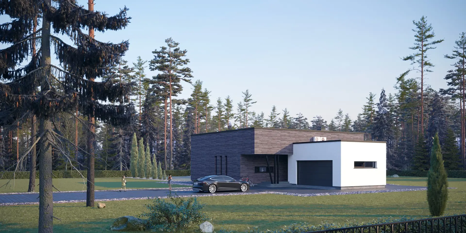 Vieno aukšto namo projektas 179 m²: 2 Miegamieji, 2 Vonios, Atvira virtuvė, Garažas
