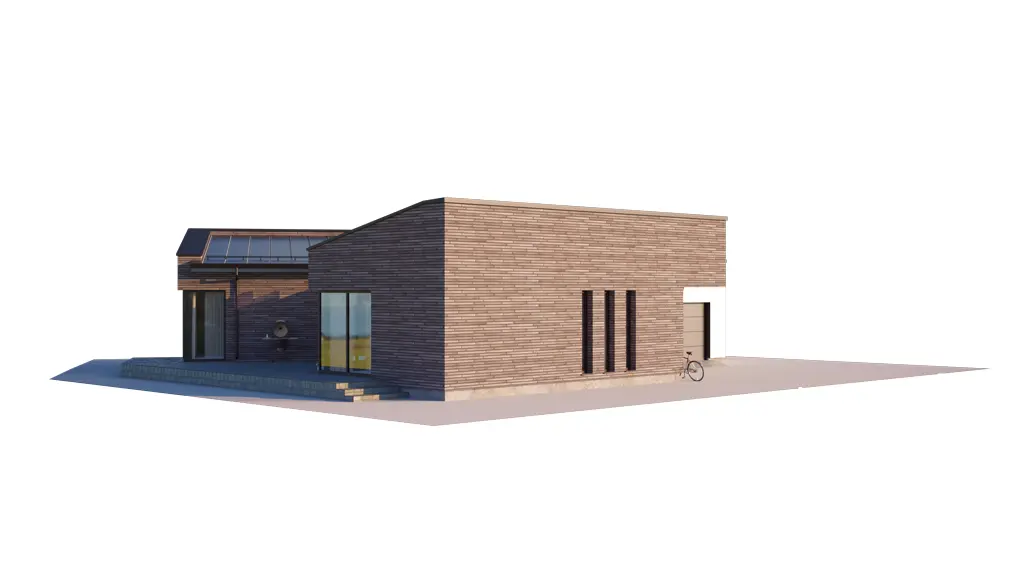 Vieno aukšto namo projektas 179 m²: 2 Miegamieji, 2 Vonios, Atvira virtuvė, Garažas