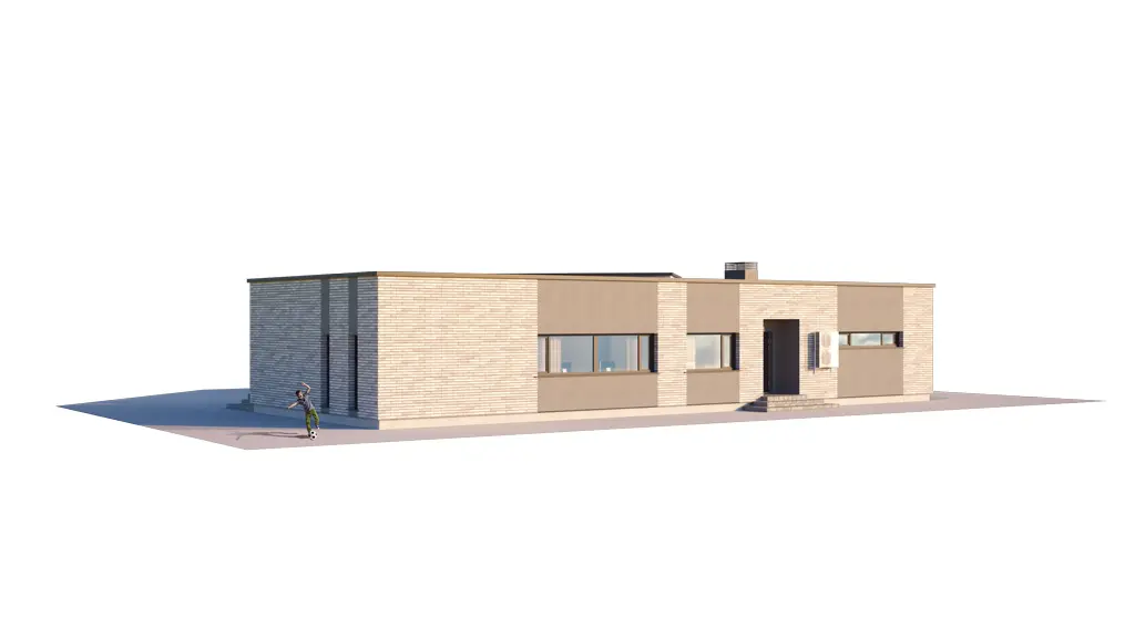 Vieno aukšto namo projektas 199 m²: 3 Miegamieji, Darbo kambarys, 3 Vonios, Atvira virtuvė, Garažas