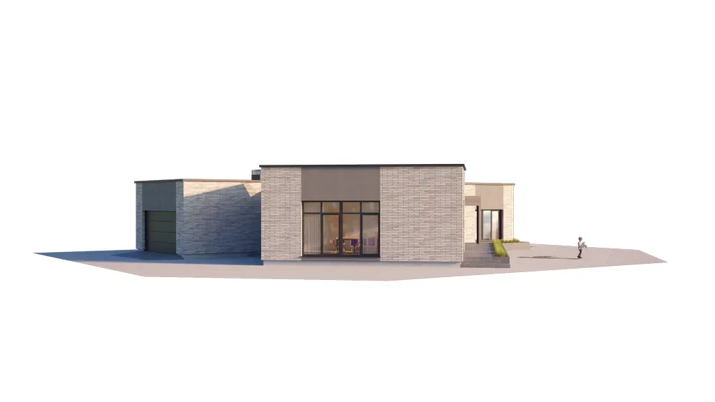Vieno aukšto namo projektas 199 m²: 3 Miegamieji, Darbo kambarys, 3 Vonios, Atvira virtuvė, Garažas