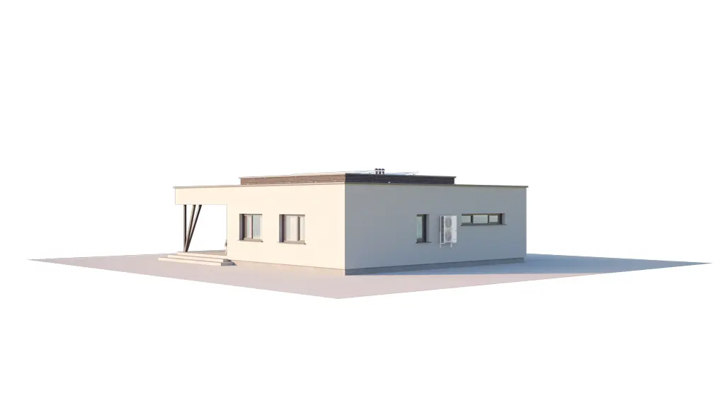 Vieno aukšto namo projektas 120 m²: 2 Miegamieji, 1 Vonios, Atvira virtuvė, Garažas