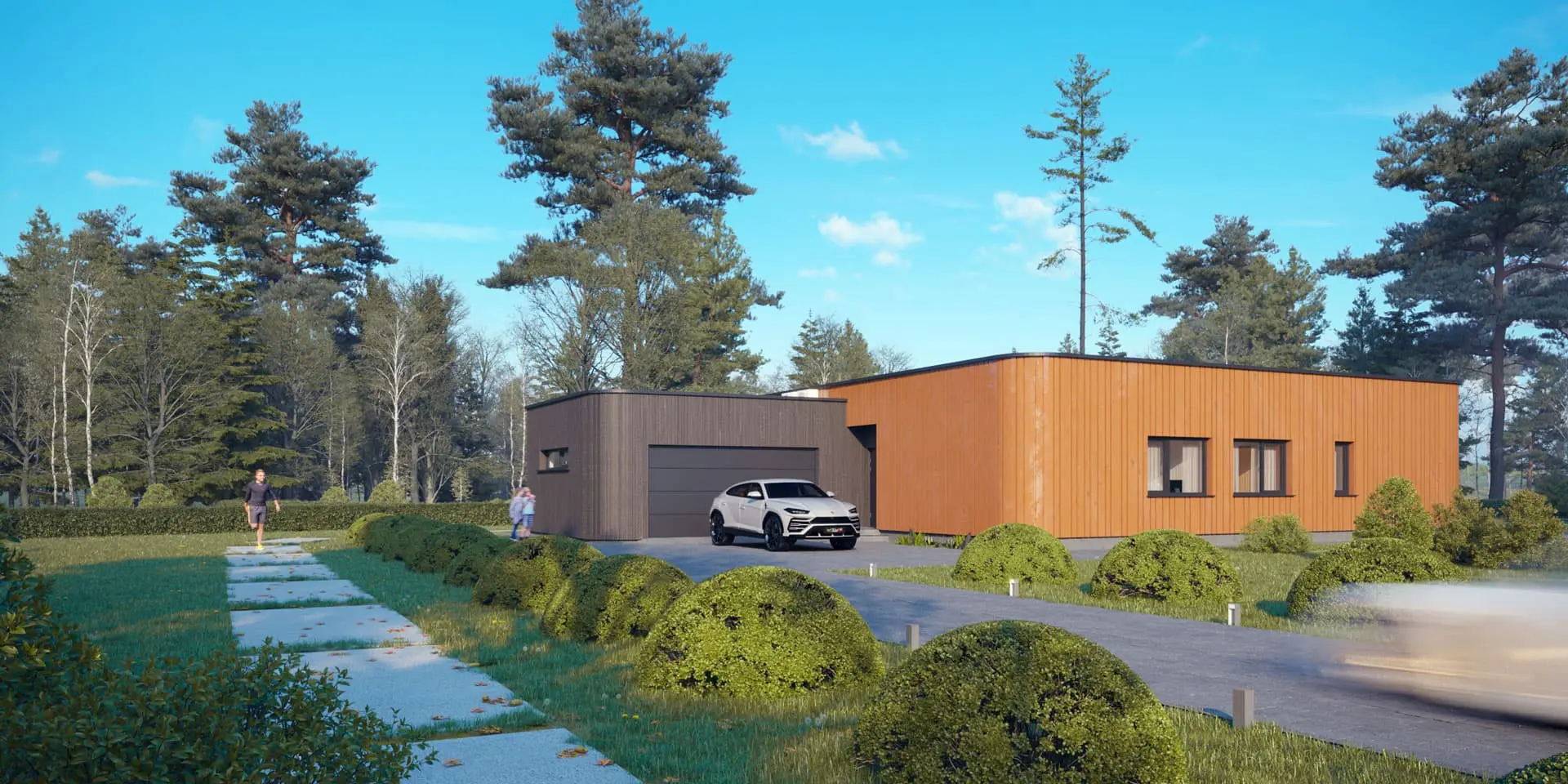Vieno aukšto namo projektas 199 m²: 3 Miegamieji, 2 Vonios, Atvira virtuvė, Garažas
