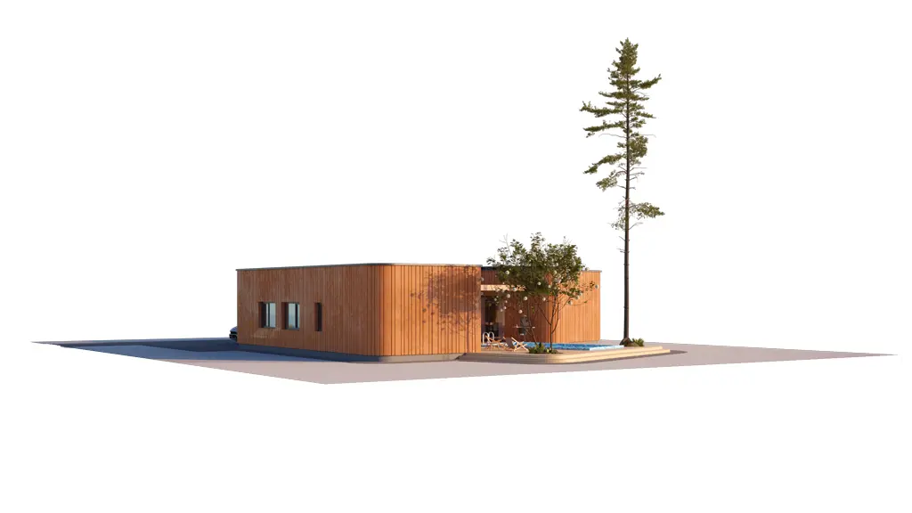 Vieno aukšto namo projektas 199 m²: 3 Miegamieji, 2 Vonios, Atvira virtuvė, Garažas