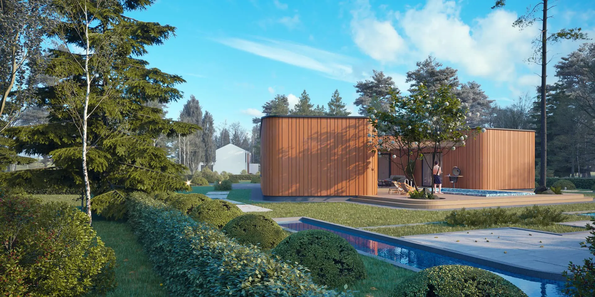 Vieno aukšto namo projektas 199 m²: 3 Miegamieji, 2 Vonios, Atvira virtuvė, Garažas
