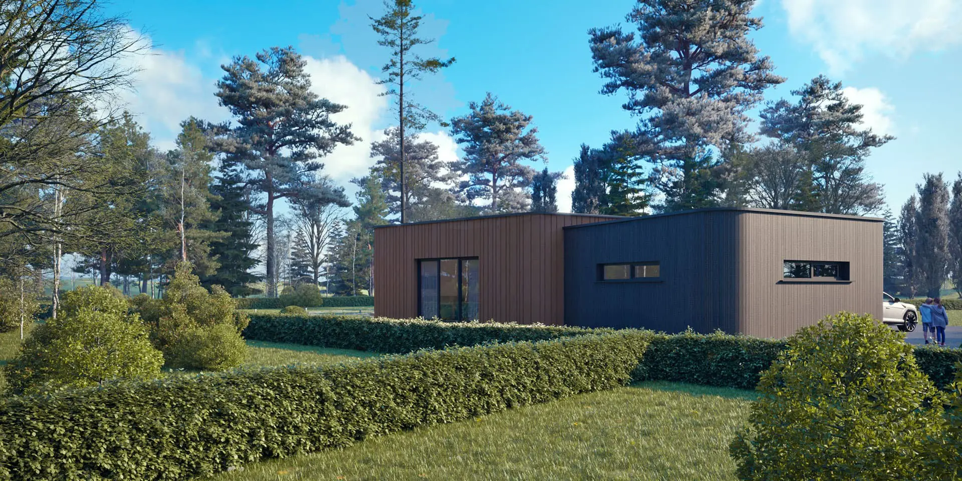 Vieno aukšto namo projektas 199 m²: 3 Miegamieji, 2 Vonios, Atvira virtuvė, Garažas