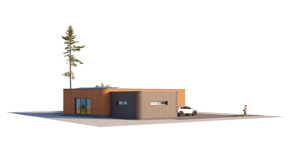 Vieno aukšto namo projektas 199 m²: 3 Miegamieji, 2 Vonios, Atvira virtuvė, Garažas
