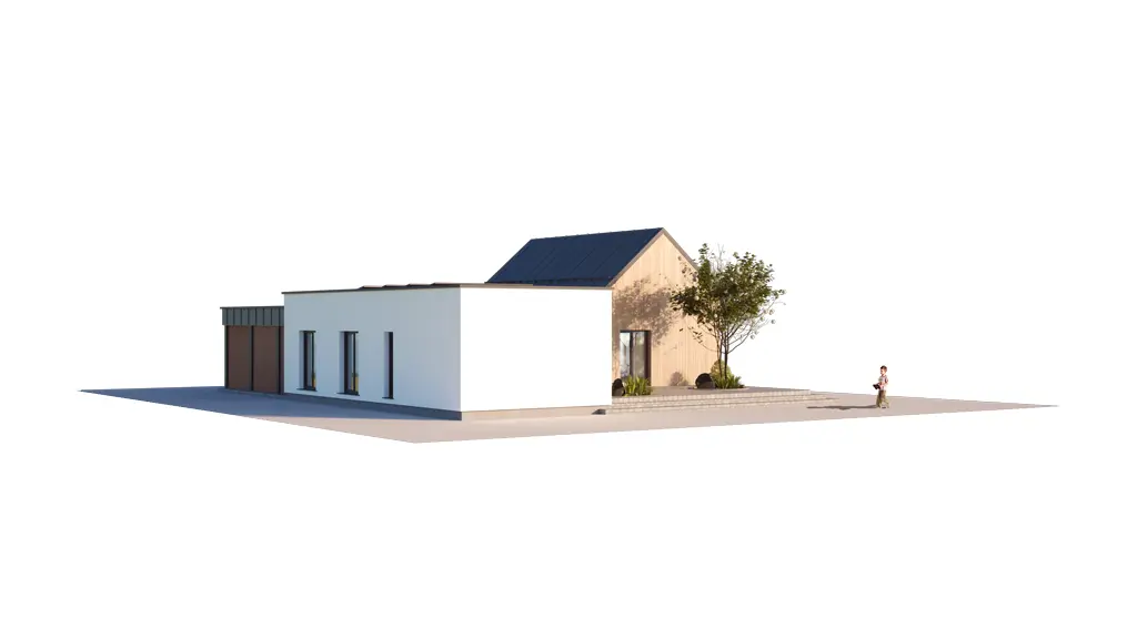 Vieno aukšto namo projektas 121 m²: 3 Miegamieji, 2 Vonios, Atvira virtuvė, be Garažo