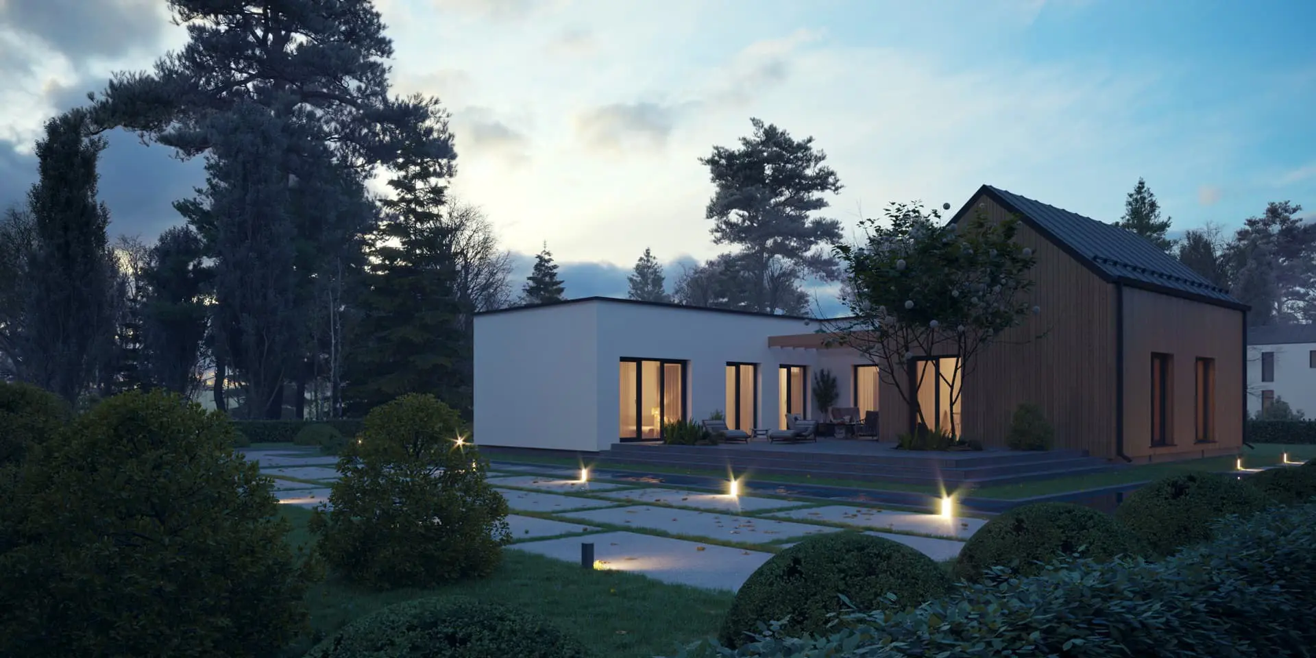 Vieno aukšto namo projektas 121 m²: 3 Miegamieji, 2 Vonios, Atvira virtuvė, be Garažo