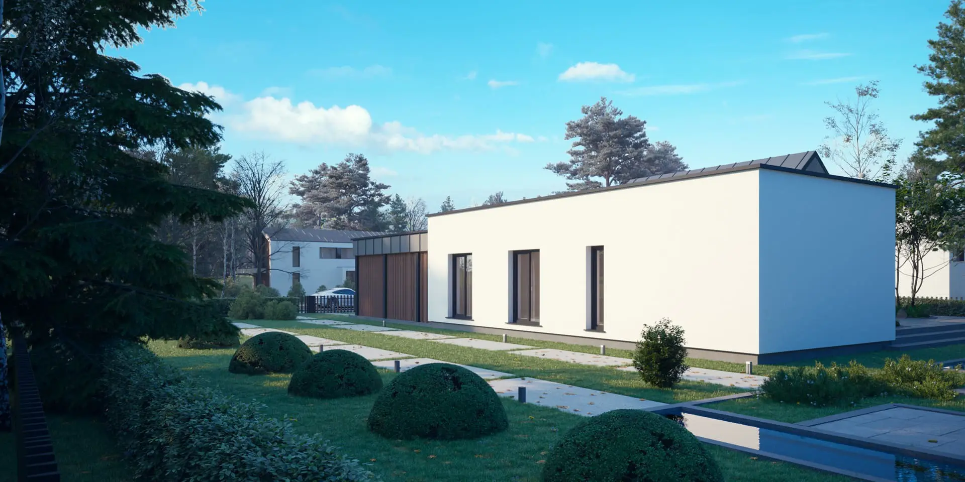 Vieno aukšto namo projektas 121 m²: 3 Miegamieji, 2 Vonios, Atvira virtuvė, be Garažo