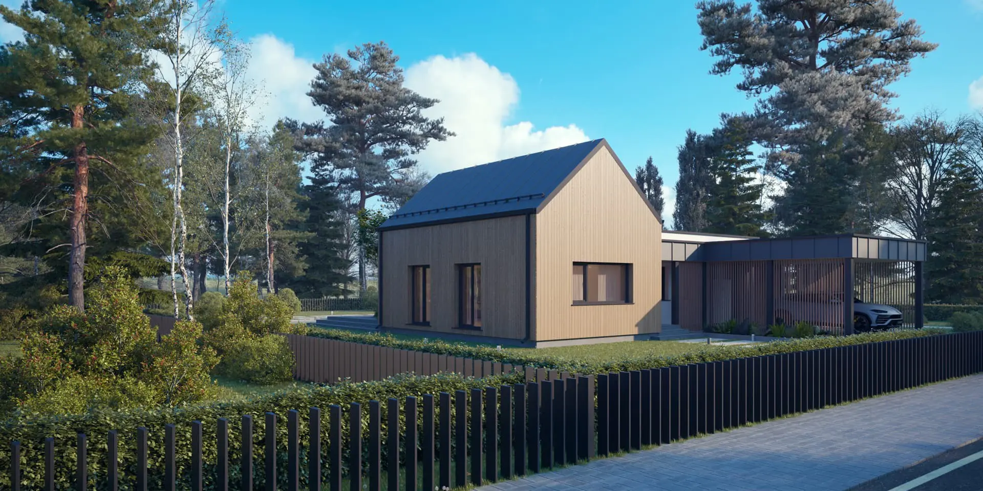Vieno aukšto namo projektas 121 m²: 3 Miegamieji, 2 Vonios, Atvira virtuvė, be Garažo