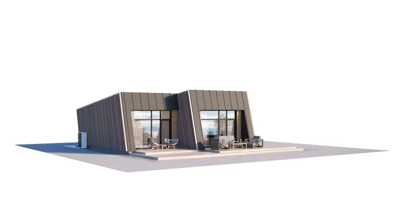 Vieno aukšto namo projektas 90 m²: 2 Miegamieji, 1 Vonios, Atvira virtuvė, be Garažo