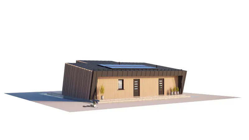 Vieno aukšto namo projektas 90 m²: 2 Miegamieji, 1 Vonios, Atvira virtuvė, be Garažo