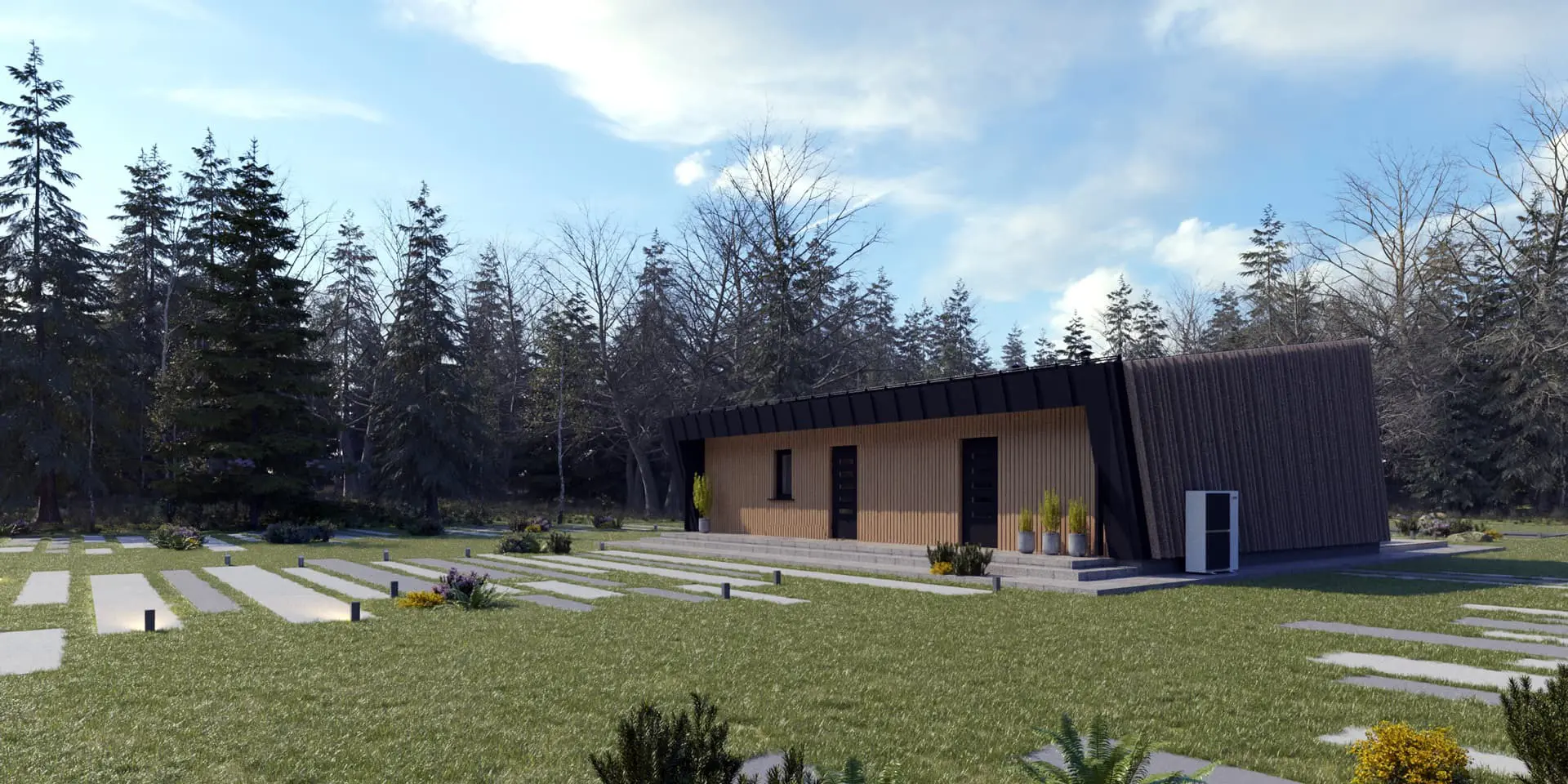 Vieno aukšto namo projektas 90 m²: 2 Miegamieji, 1 Vonios, Atvira virtuvė, be Garažo