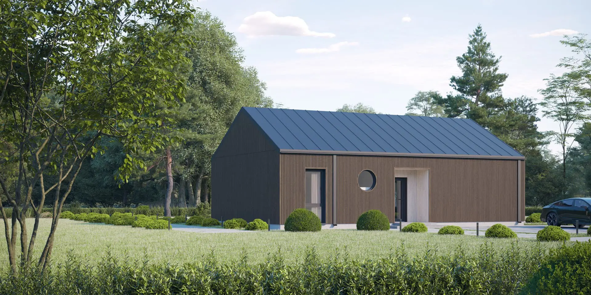 Vieno aukšto namo projektas 79 m²: 2 Miegamieji, Darbo kambarys, 2 Vonios, Atvira virtuvė, be Garažo
