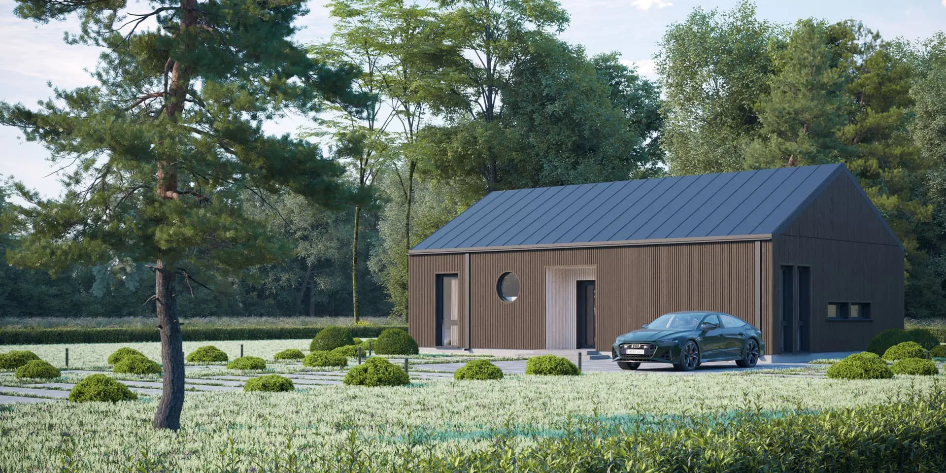 Vieno aukšto namo projektas 79 m²: 2 Miegamieji, Darbo kambarys, 2 Vonios, Atvira virtuvė, be Garažo