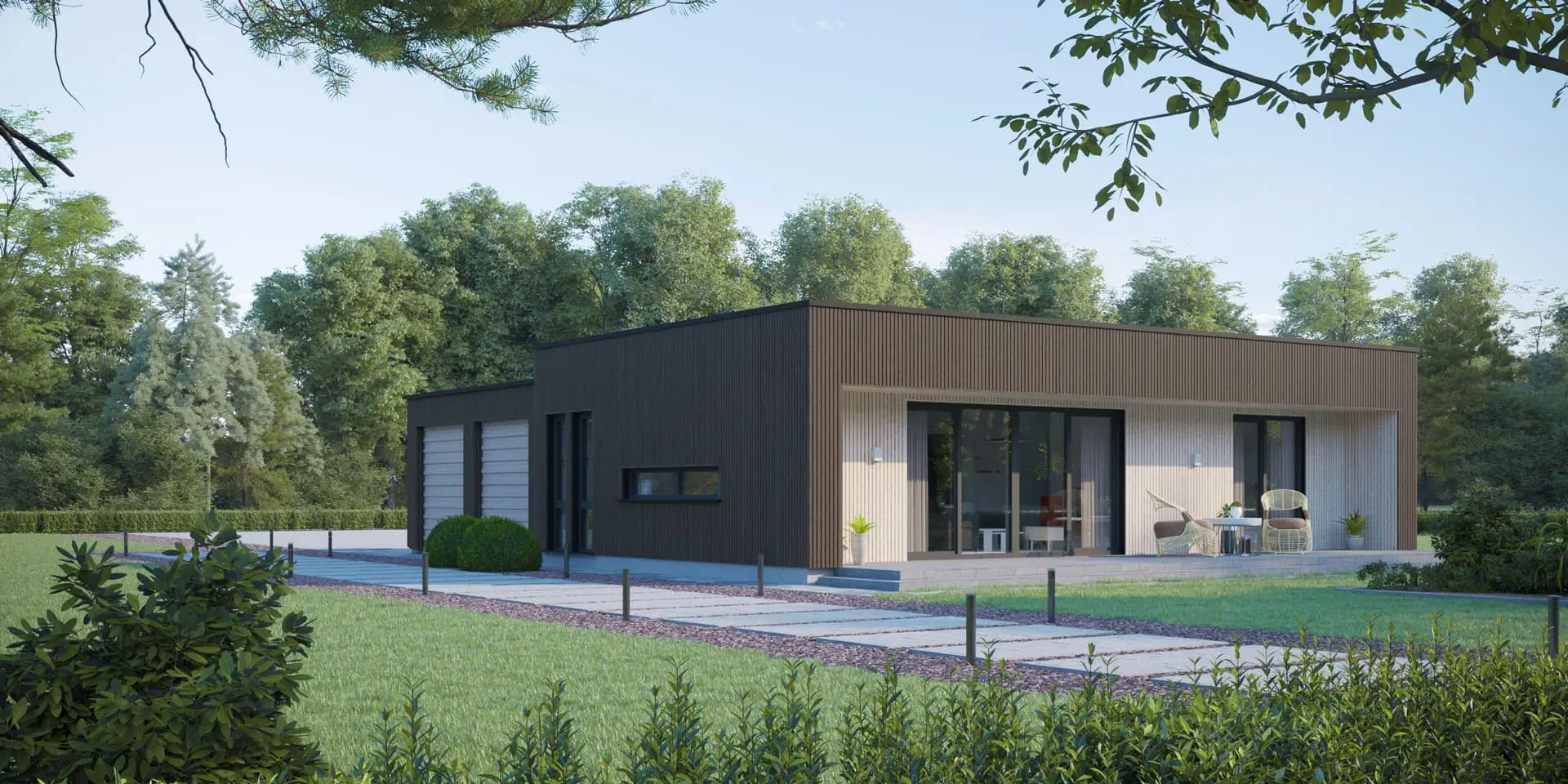 Vieno aukšto namo projektas 79 m²: 2 Miegamieji, Darbo kambarys, 2 Vonios, Atvira virtuvė, be Garažo