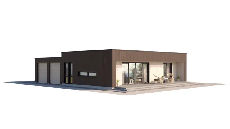 Vieno aukšto namo projektas 79 m²: 2 Miegamieji, Darbo kambarys, 2 Vonios, Atvira virtuvė, be Garažo