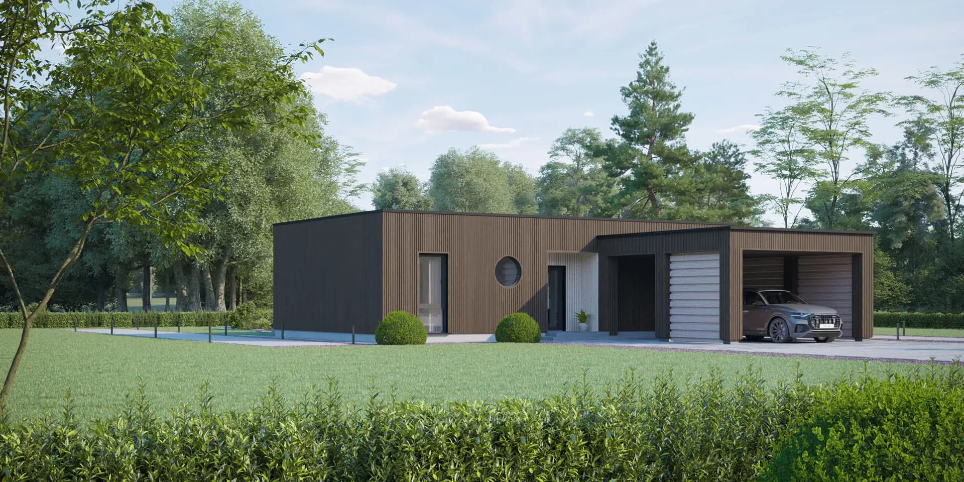 Vieno aukšto namo projektas 79 m²: 2 Miegamieji, Darbo kambarys, 2 Vonios, Atvira virtuvė, be Garažo