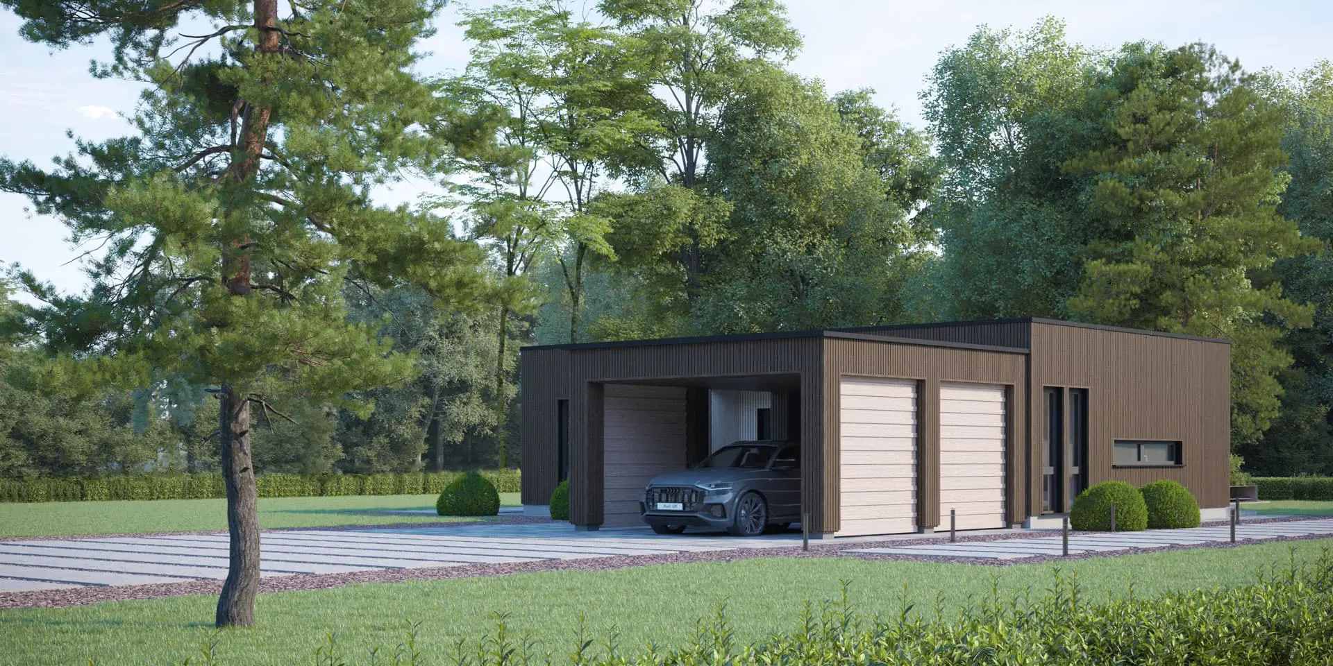 Vieno aukšto namo projektas 79 m²: 2 Miegamieji, Darbo kambarys, 2 Vonios, Atvira virtuvė, be Garažo