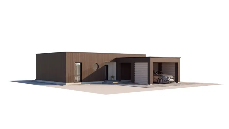 Vieno aukšto namo projektas 79 m²: 2 Miegamieji, Darbo kambarys, 2 Vonios, Atvira virtuvė, be Garažo