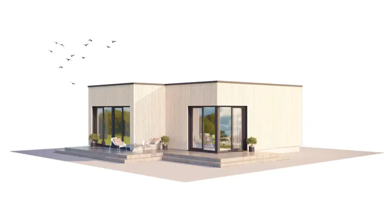 Vieno aukšto namo projektas 59 m²: 1 Miegamieji, 1 Vonios, Atvira virtuvė, be Garažo