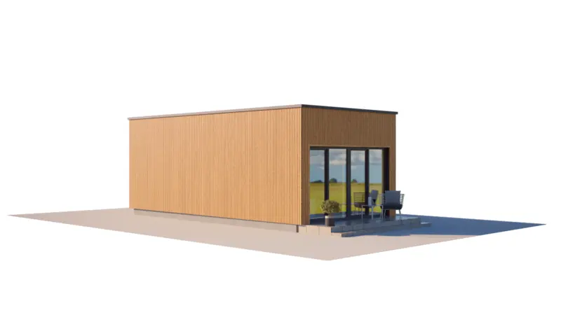 Vieno aukšto namo projektas 35 m²: 1 Miegamieji, 1 Vonios, Atvira virtuvė, be Garažo