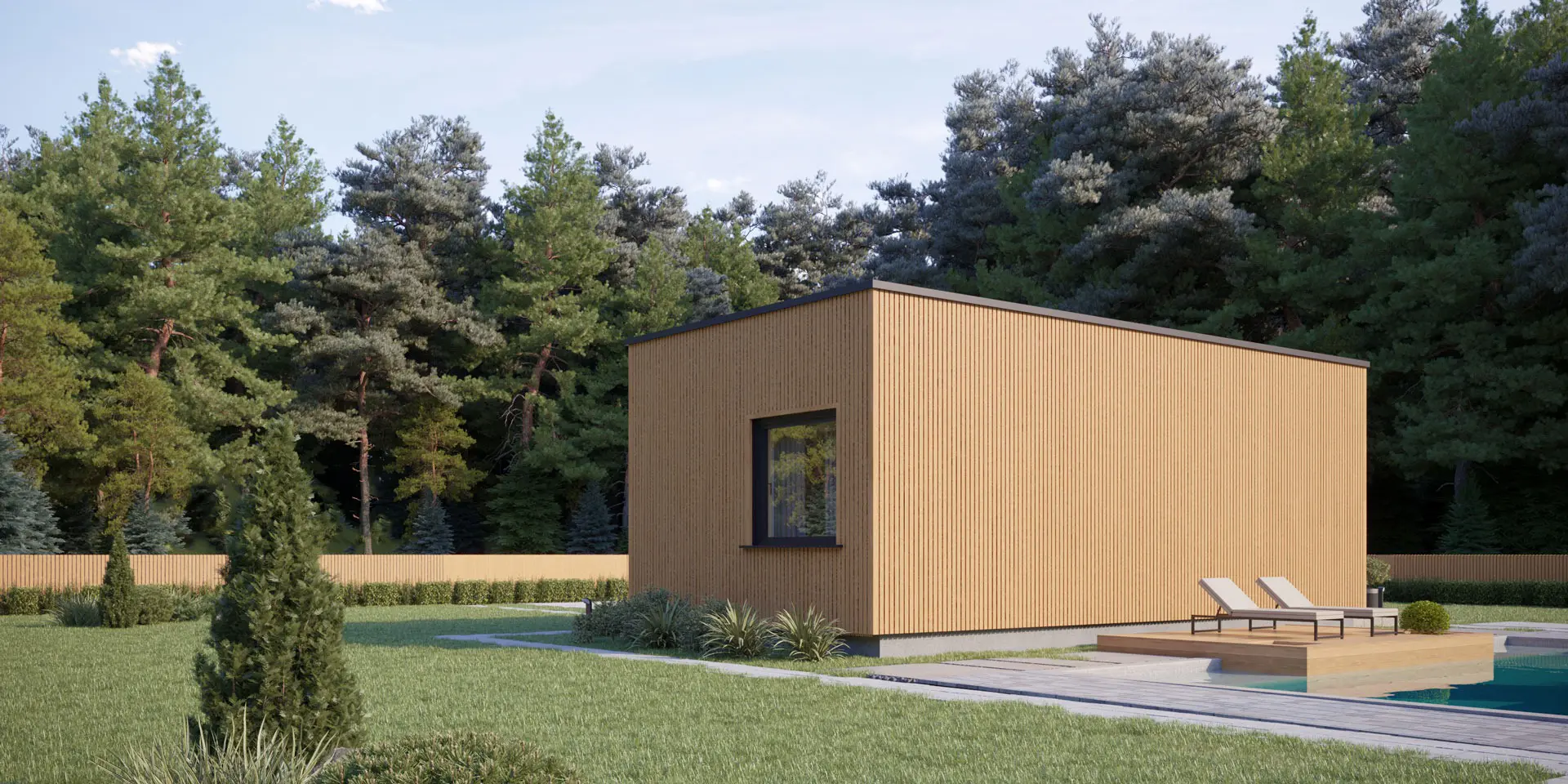 Vieno aukšto namo projektas 35 m²: 1 Miegamieji, 1 Vonios, Atvira virtuvė, be Garažo