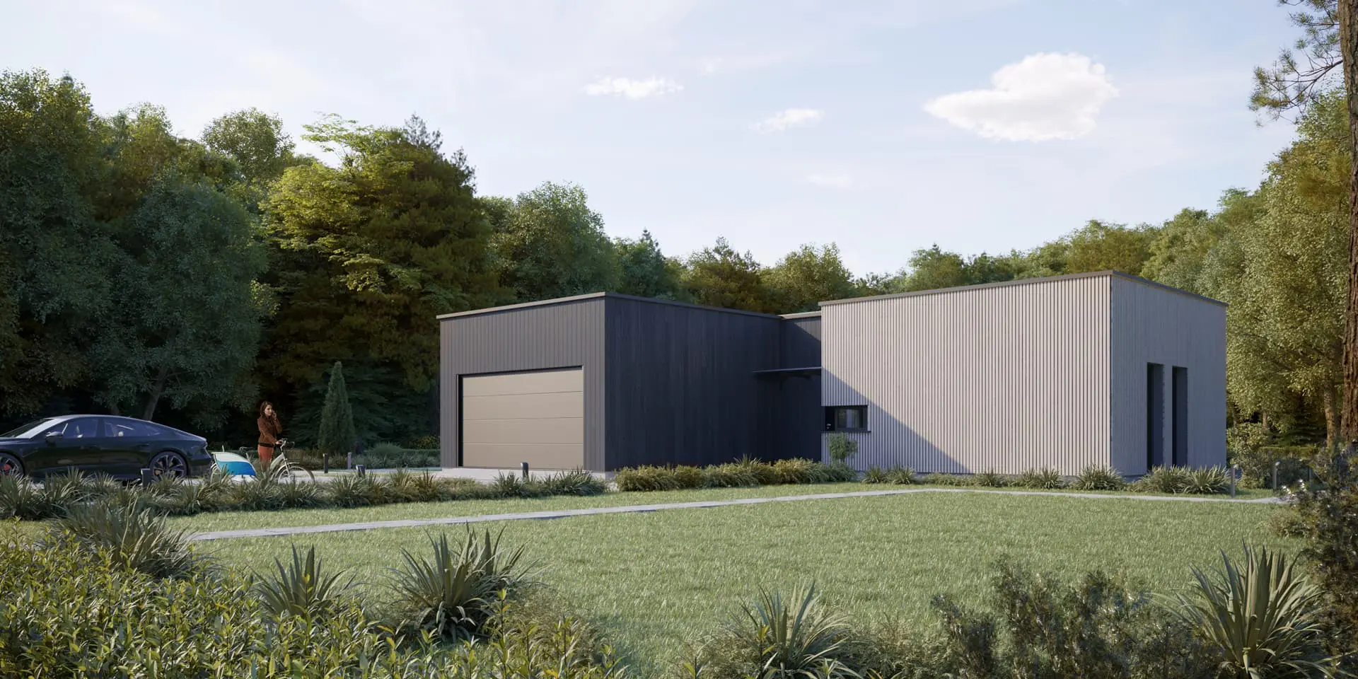 Vieno aukšto namo projektas 145 m²: 3 Miegamieji, 2 Vonios, Atvira virtuvė, Garažas
