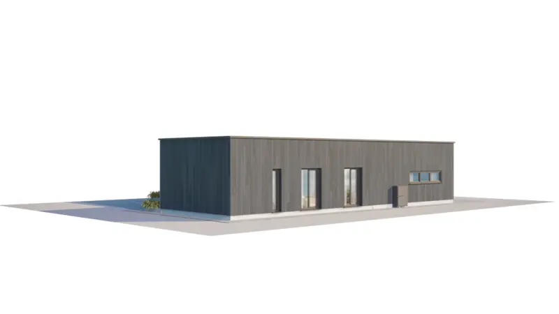 Vieno aukšto namo projektas 145 m²: 3 Miegamieji, 2 Vonios, Atvira virtuvė, Garažas