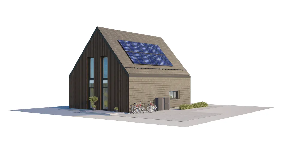 Namo projektas su mansarda 76 m²: 2 Miegamieji, 2 Vonios, Atvira virtuvė, be Garažo