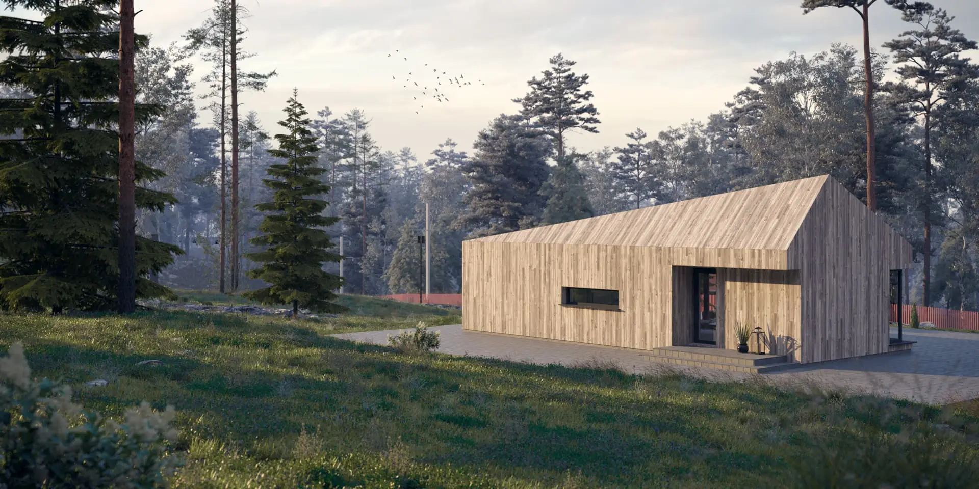Vieno aukšto namo projektas 50 m²: 2 Miegamieji, 1 Vonios, Atvira virtuvė, be Garažo