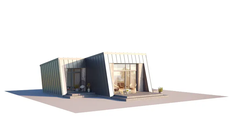Vieno aukšto namo projektas 50 m²: 2 Miegamieji, 1 Vonios, Atvira virtuvė, be Garažo