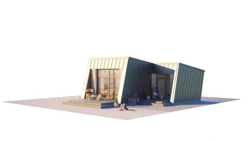 Vieno aukšto namo projektas 50 m²: 2 Miegamieji, 1 Vonios, Atvira virtuvė, be Garažo