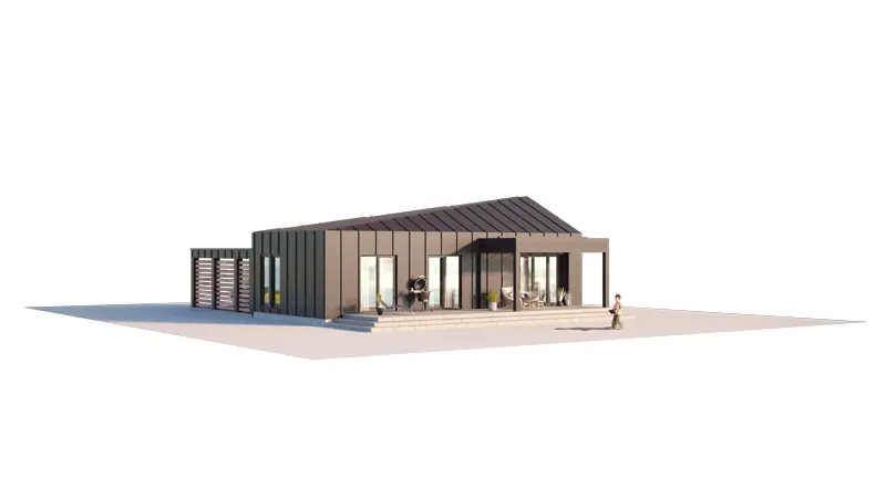 Vieno aukšto namo projektas 80 m²: 3 Miegamieji, 1 Vonios, Atvira virtuvė, be Garažo