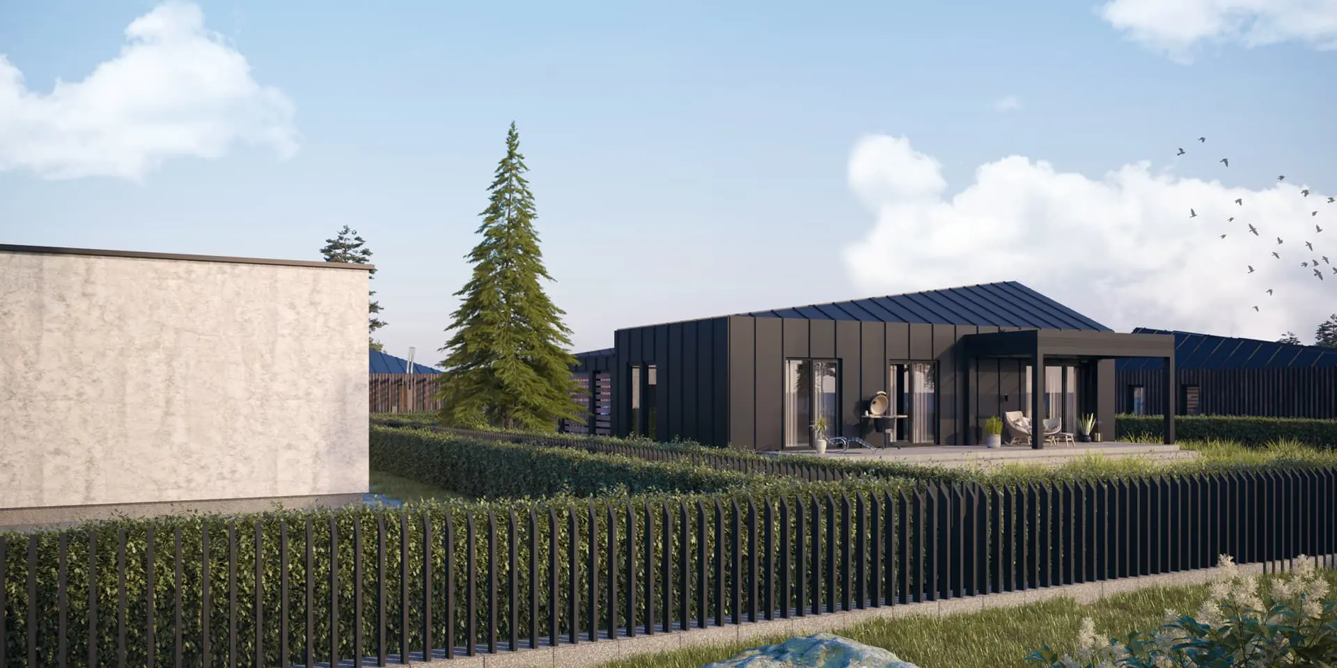 Vieno aukšto namo projektas 80 m²: 3 Miegamieji, 1 Vonios, Atvira virtuvė, be Garažo