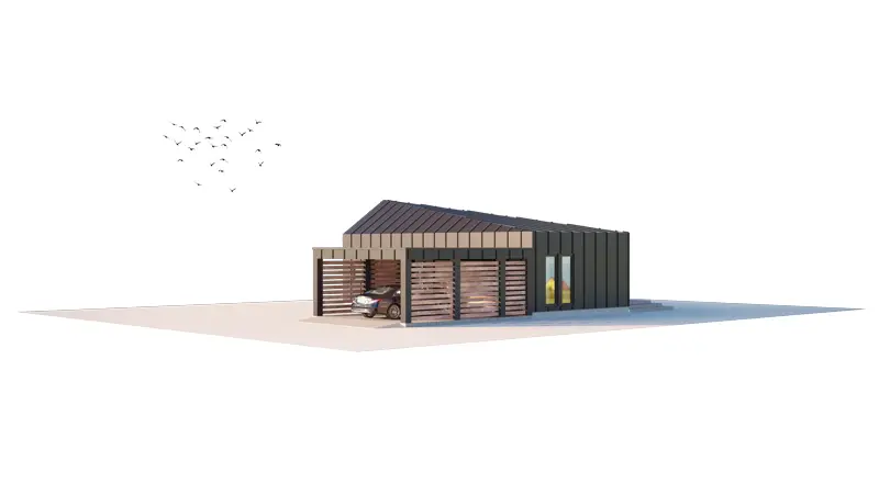 Vieno aukšto namo projektas 80 m²: 3 Miegamieji, 1 Vonios, Atvira virtuvė, be Garažo
