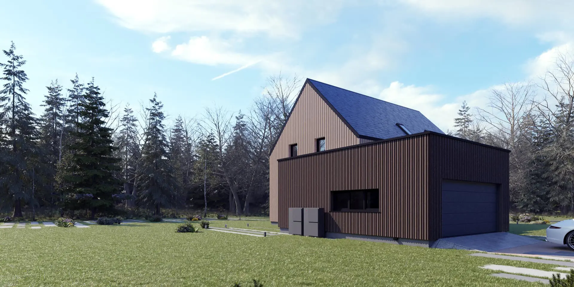 Namo projektas su mansarda 153 m²: 3 Miegamieji, 2 Vonios, Atvira virtuvė, Garažas