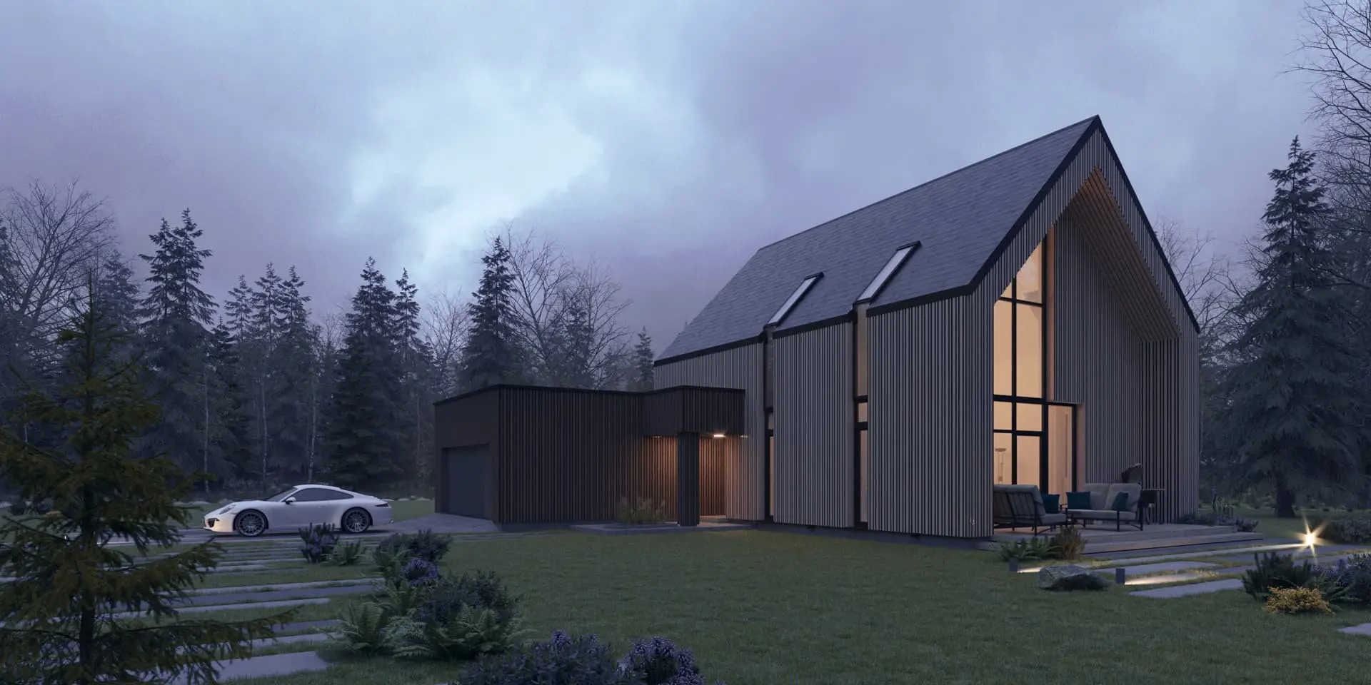 Namo projektas su mansarda 153 m²: 3 Miegamieji, 2 Vonios, Atvira virtuvė, Garažas