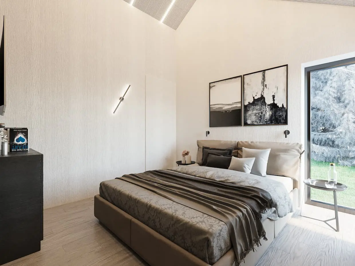 Namo projektas su mansarda 155 m²: 3 Miegamieji, Darbo kambarys, 2 Vonios, Atvira virtuvė, Garažas