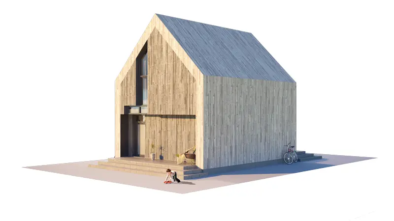 Namo projektas su mansarda 50 m²: 1 Miegamieji, 1 Vonios, Atvira virtuvė, be Garažo