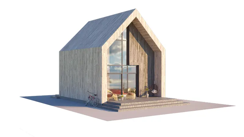 Namo projektas su mansarda 50 m²: 1 Miegamieji, 1 Vonios, Atvira virtuvė, be Garažo