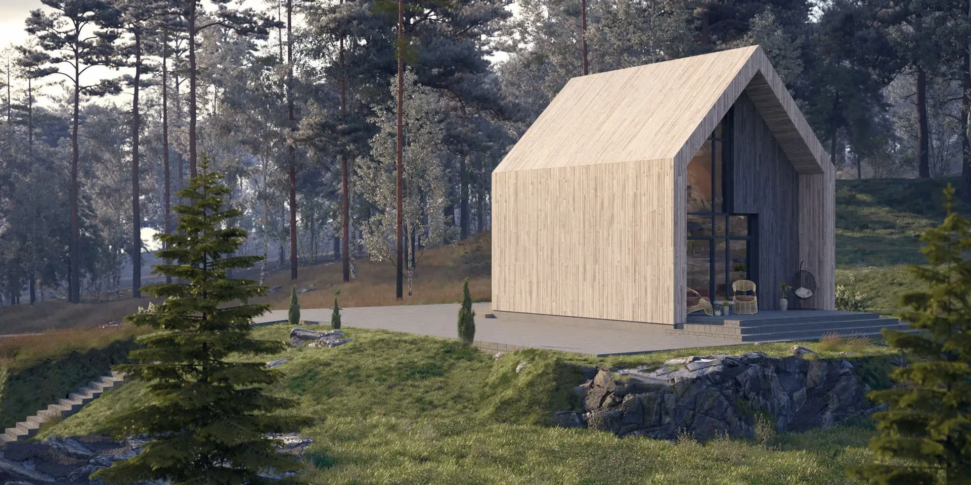 Namo projektas su mansarda 50 m²: 1 Miegamieji, 1 Vonios, Atvira virtuvė, be Garažo