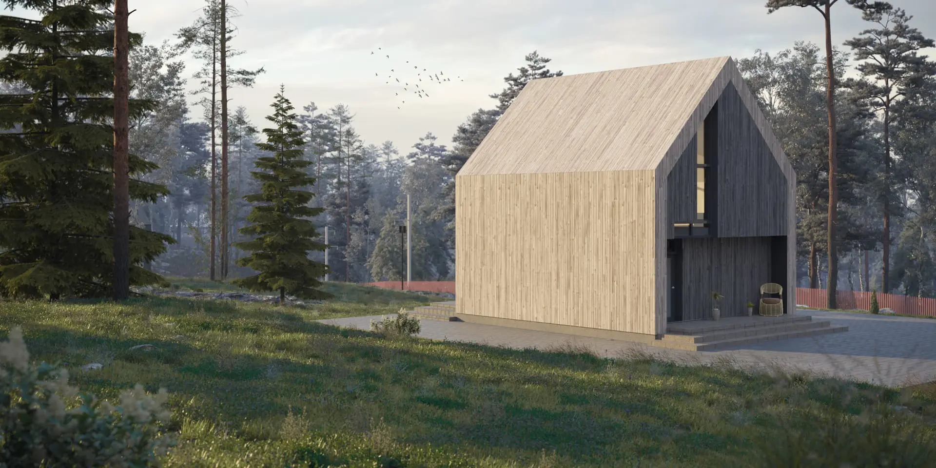 Namo projektas su mansarda 50 m²: 1 Miegamieji, 1 Vonios, Atvira virtuvė, be Garažo