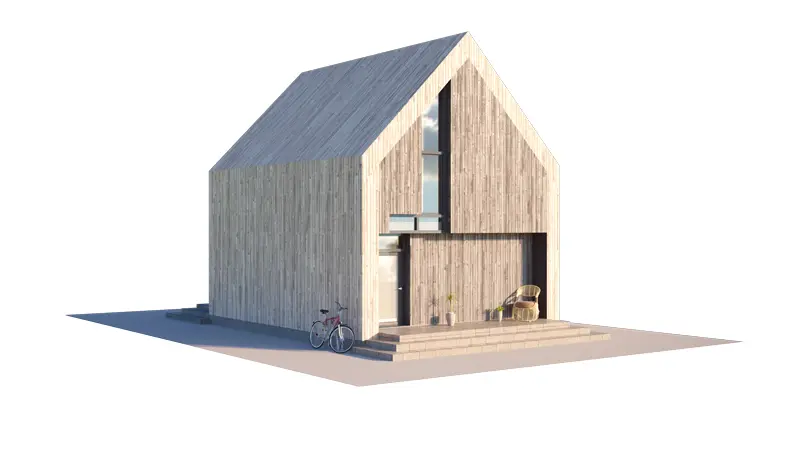 Namo projektas su mansarda 50 m²: 1 Miegamieji, 1 Vonios, Atvira virtuvė, be Garažo