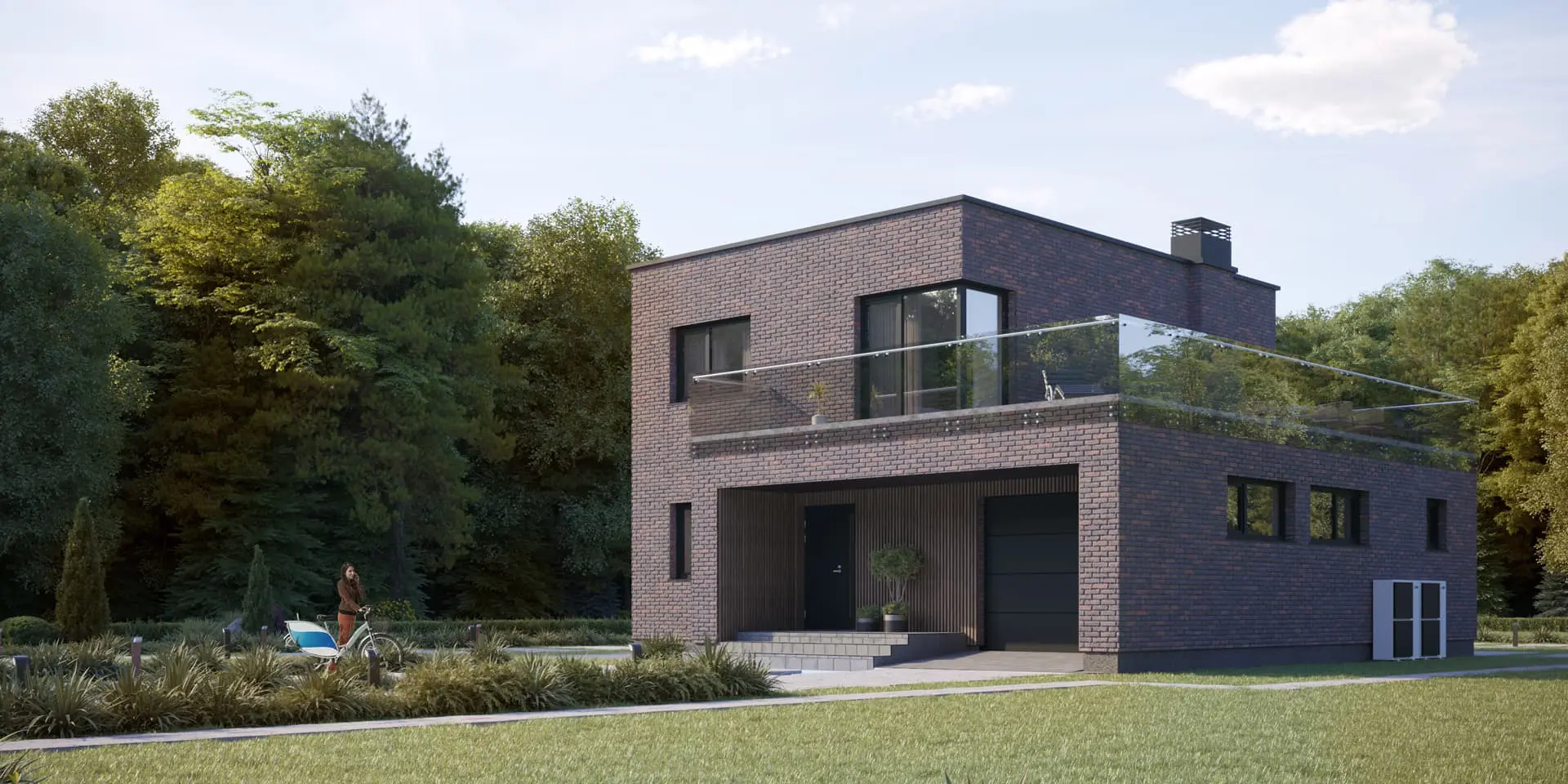 Dviejų aukštų namo projektas 153 m²: 3 Miegamieji, Darbo kambarys, 2 Vonios, Atvira virtuvė, Garažas